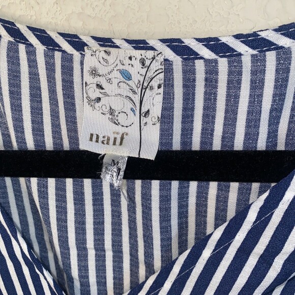 Naif wrap dress Ruffle V Neck Stripe Belted M city classy nautical boat - Picture 2 of 11